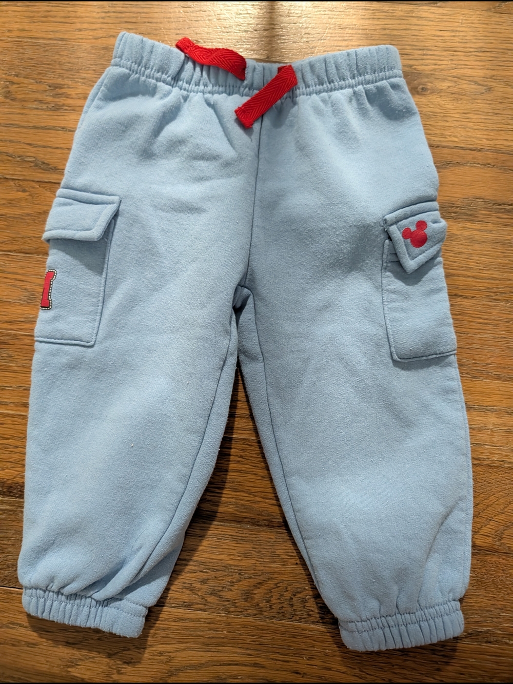 Disney Mickey Mouse Light Blue Fleece Joggers with Red Drawstring 12mo